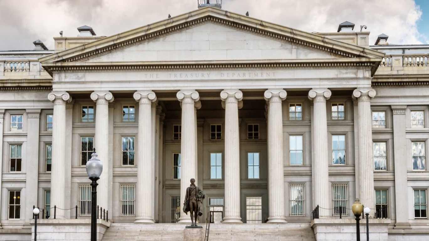 A fachada do Departamento do Tesouro americano, em Washington