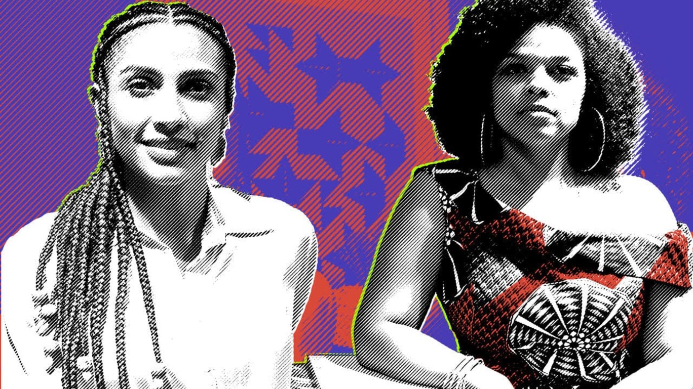 Imagem estilizada das fundadoras da BlackWin Jéssica Silva Rios (à esquerda) e Luana Ozemela (à direita)