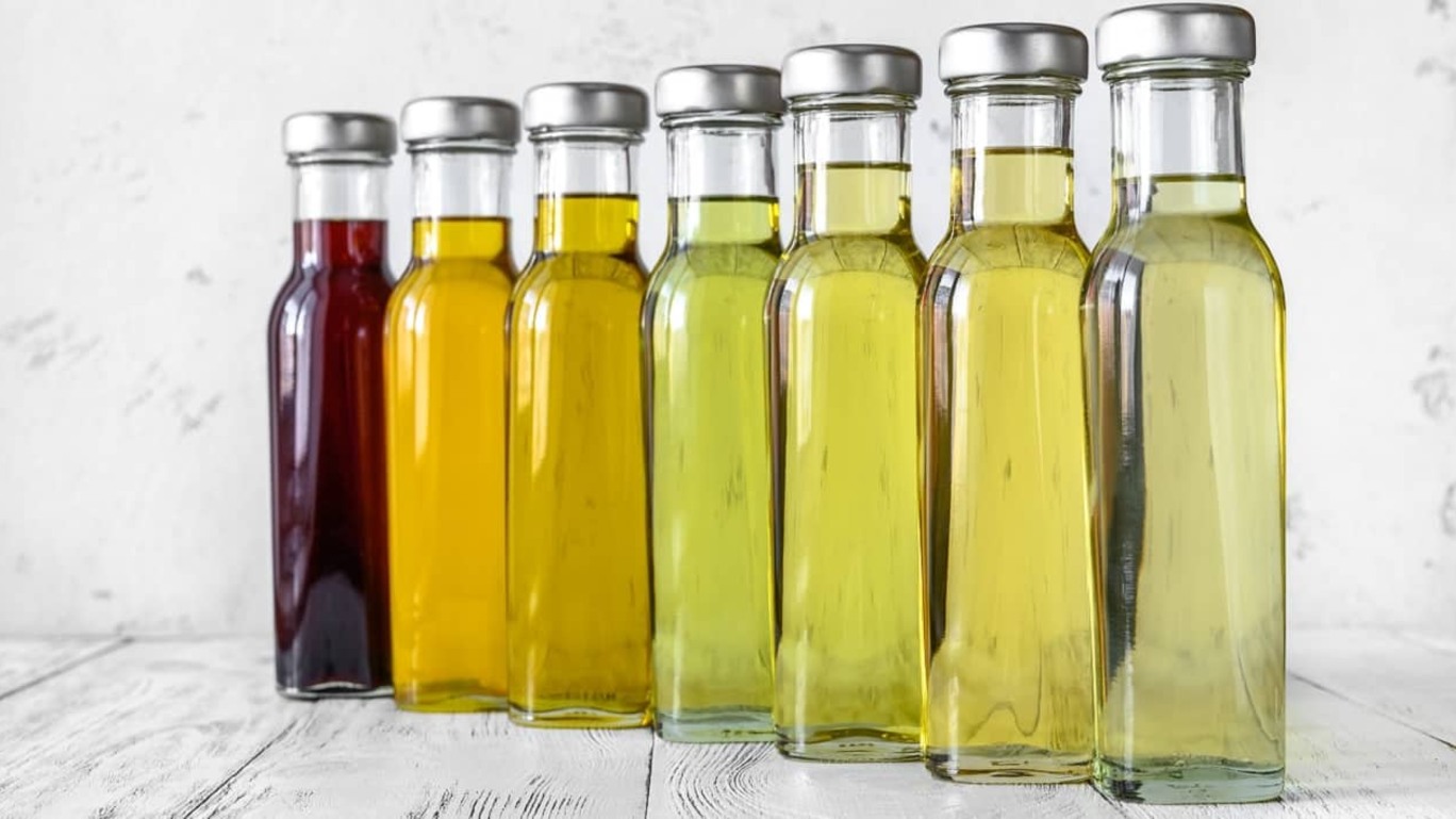 Assortment of vegetable oils in bottles