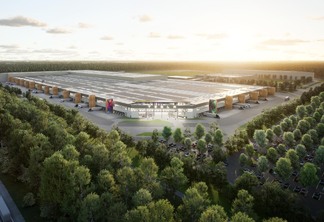 Ilustração da nova fábrica da Tesla, na região de Berlim