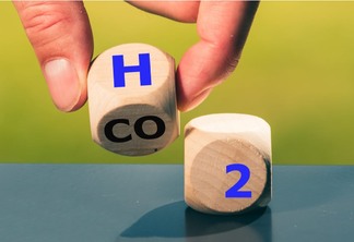 Ilustração mostra o CO2 sendo substituído por H2, o símbolo do hidrogênio