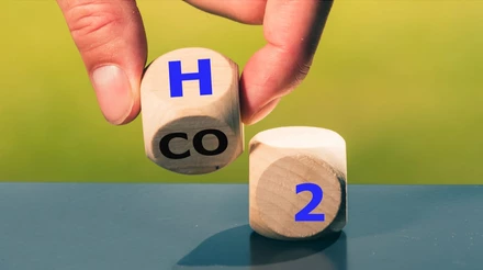 Ilustração mostra o CO2 sendo substituído por H2, o símbolo do hidrogênio