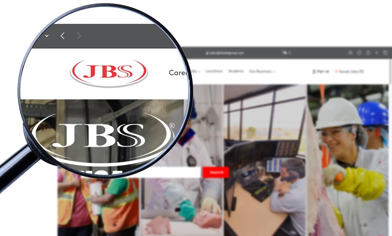 Ilustração mostra lupa sobre o logotipo da JBS Ilustração mostra lupa sobre o logotipo da JBS